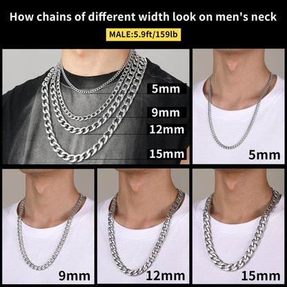 Sturdy Cuban Link Chain Necklace Lobster Clasp For Men 5/9/12/15MM Width