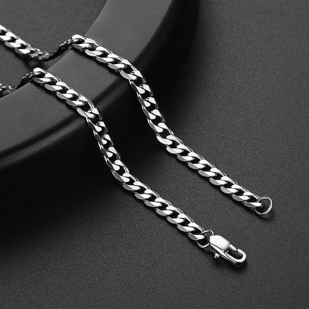 4mm chunky Cuban link curb chain set for men in silver finish