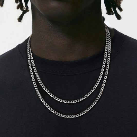 4mm chunky Cuban link curb chain necklace set for men in stainless steelimg