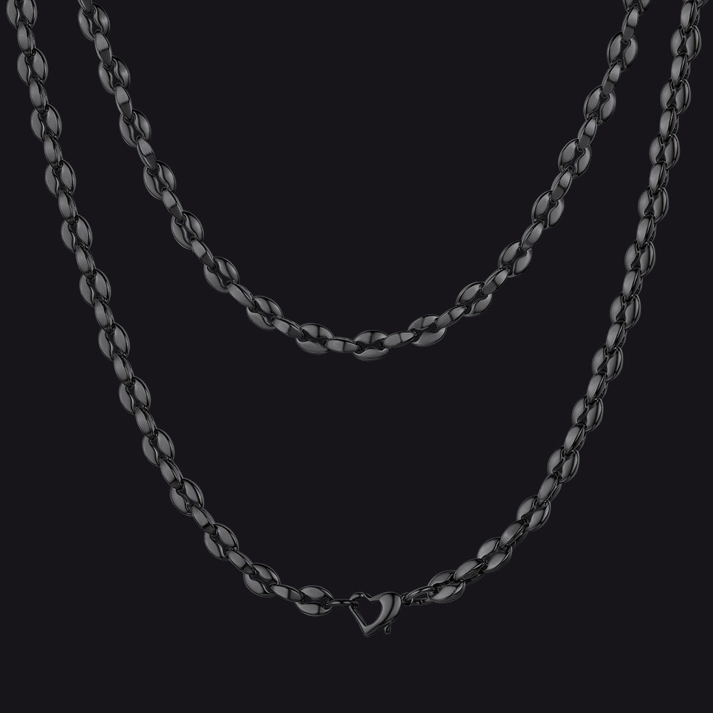 4MM Coffee Bean Necklace Metal Link Rope Cord for Men Women