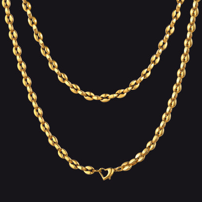 4MM Coffee Bean Necklace Metal Link Rope Cord for Men Women