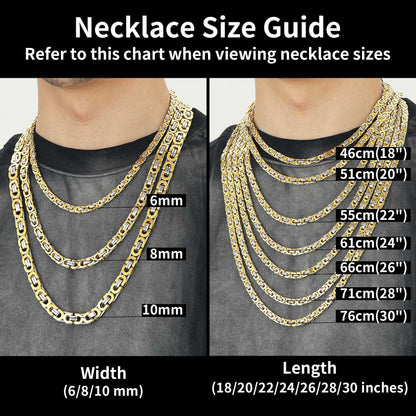 Flat Byzantine Link Chain Necklace For Men, 6/8/10 Width Chain