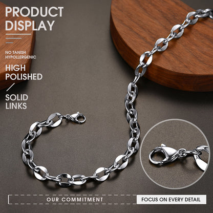 6mm Width Stainless Steel Twisted Rolo Link Chain Necklace