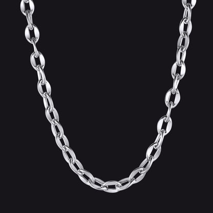 9mm Width Stainless Steel Twisted Rolo Link Chain Necklace
