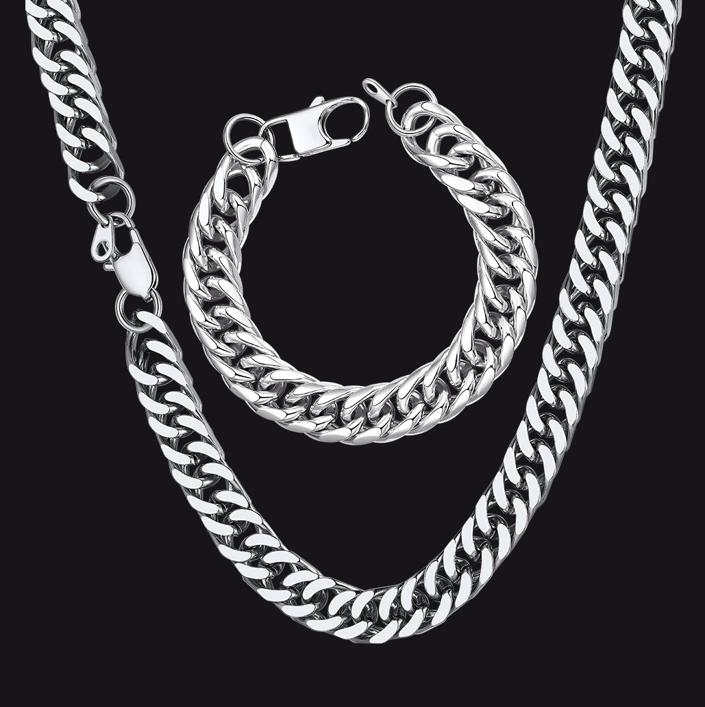 Bold Cuban Link Chain & Bracelet Set for Men,  Father's Day Gift