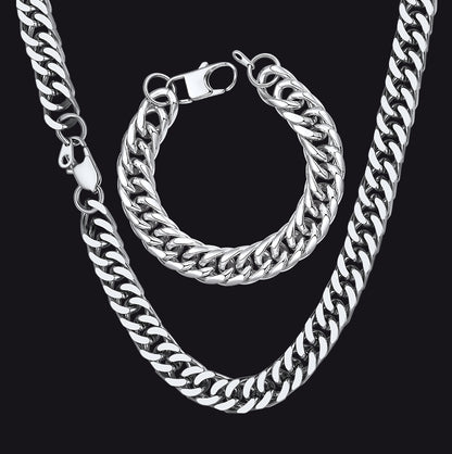 Bold Cuban Link Chain & Bracelet Set for Men,  Father's Day Gift