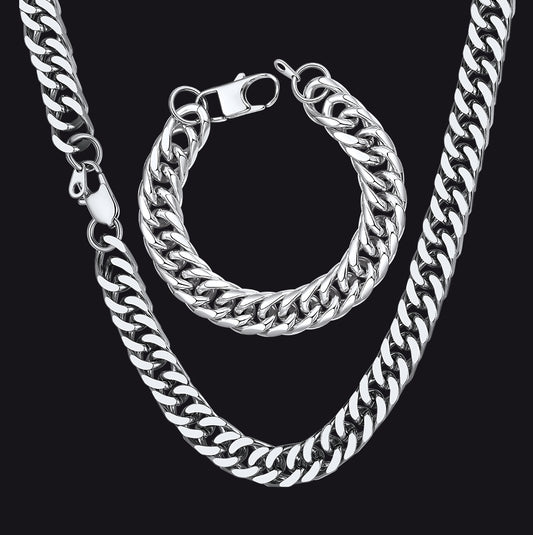 Bold Cuban Link Chain & Bracelet Set for Men,  Father's Day Giftimg