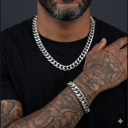 Bold Cuban Link Chain & Bracelet Set for Men,  Father's Day Gift