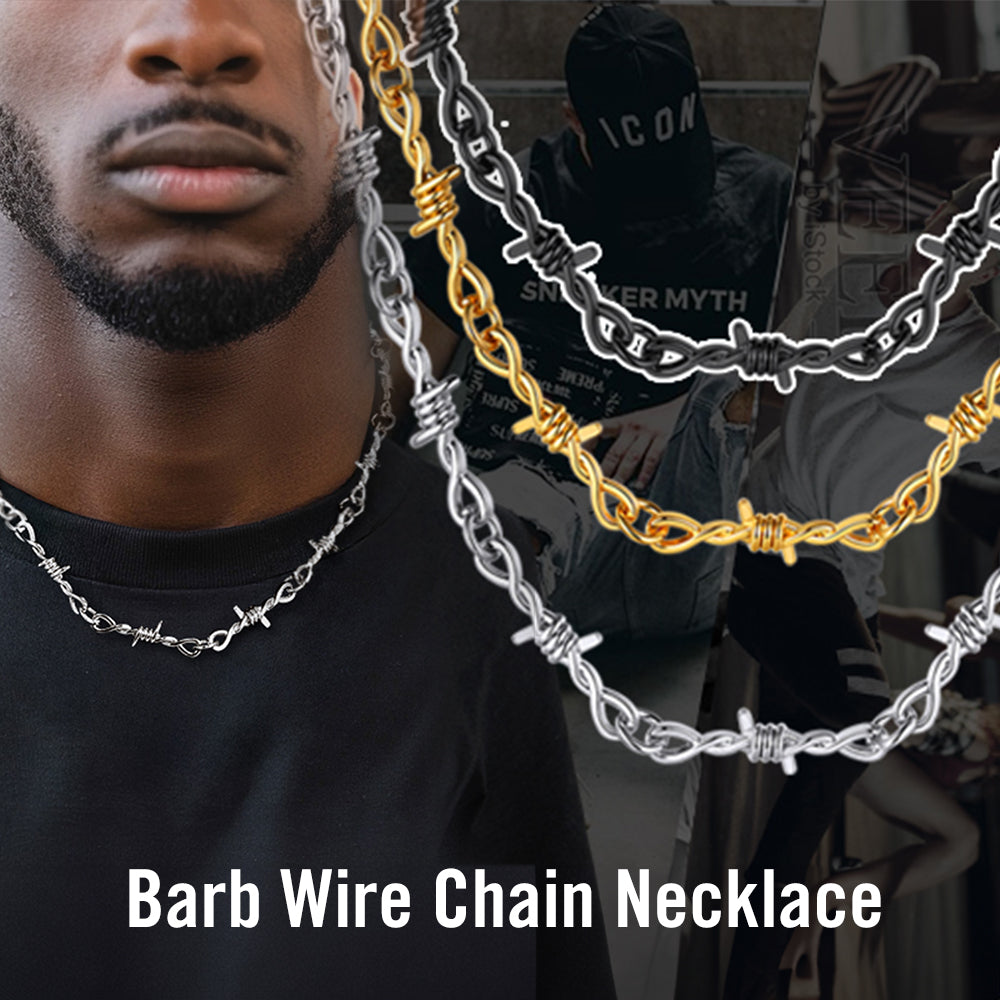 Gothic Barb Wire Cuban Chain Thorn Necklace for Men Women