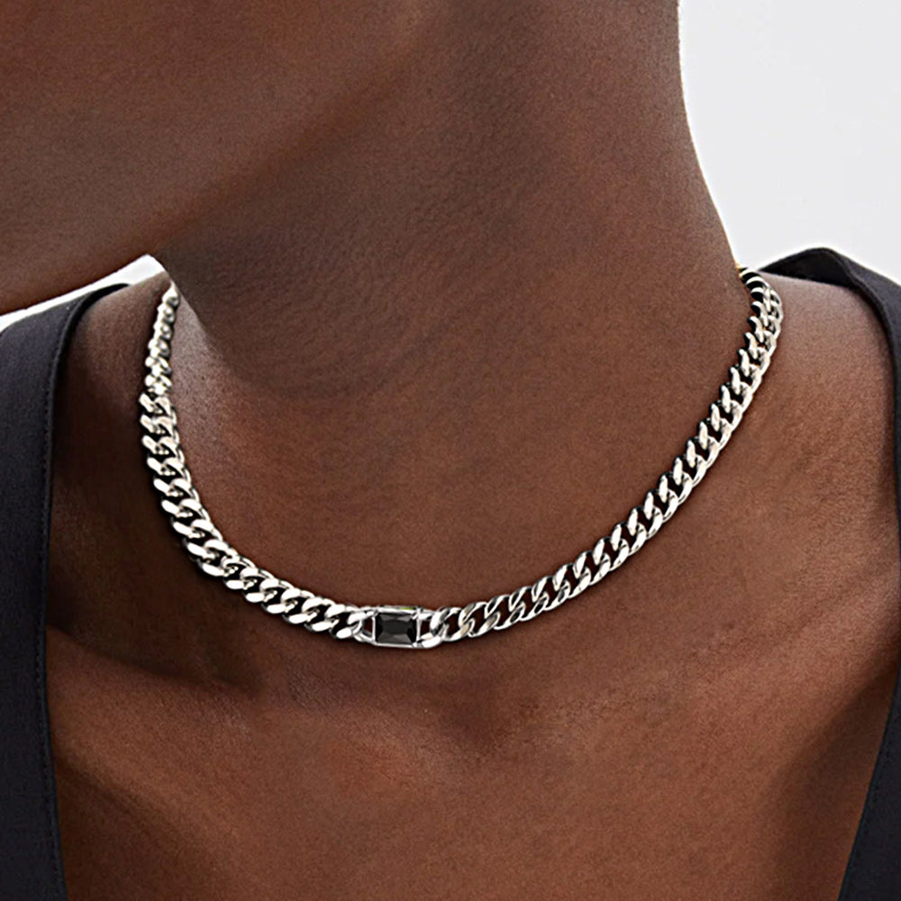  7mm CZ Birthstone Cuban Link Choker Necklace 16 inch