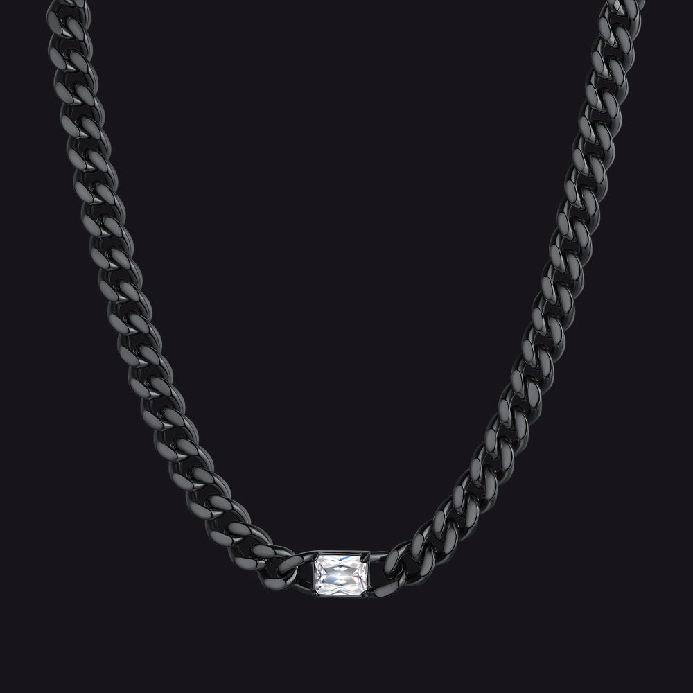 Black / Diamond 7mm CZ Birthstone Cuban Link Choker Necklace 16 inch