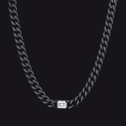 Black / Diamond 7mm CZ Birthstone Cuban Link Choker Necklace 16 inch