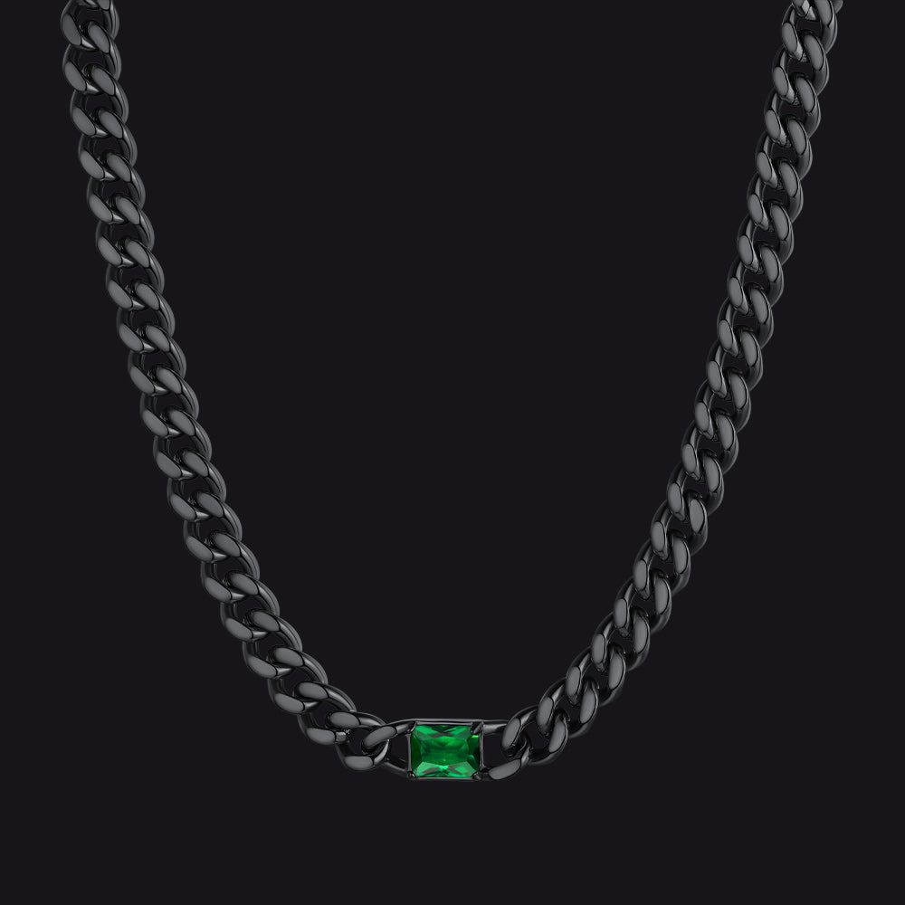 Black / Emerald 7mm CZ Birthstone Cuban Link Choker Necklace 16 inch