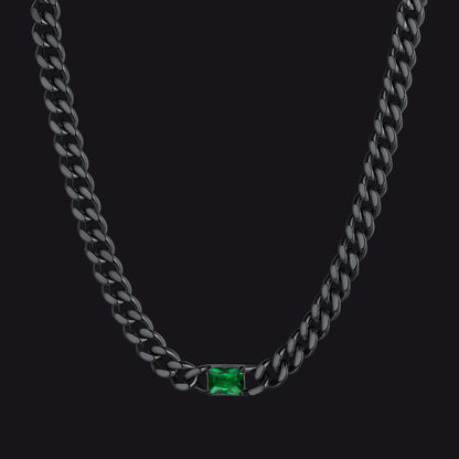 Black / Emerald 7mm CZ Birthstone Cuban Link Choker Necklace 16 inch