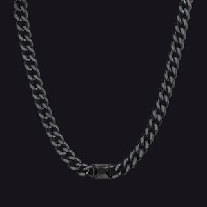Black / Black Onyx 7mm CZ Birthstone Cuban Link Choker Necklace 16 inch