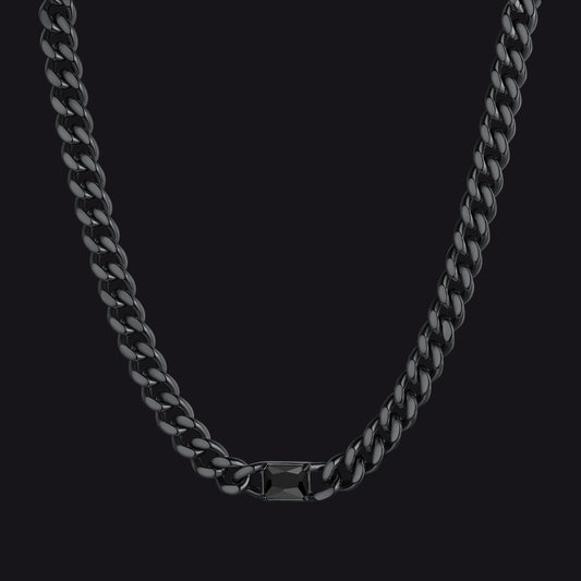 Black / Black Onyx 7mm CZ Birthstone Cuban Link Choker Necklace 16 inchimg