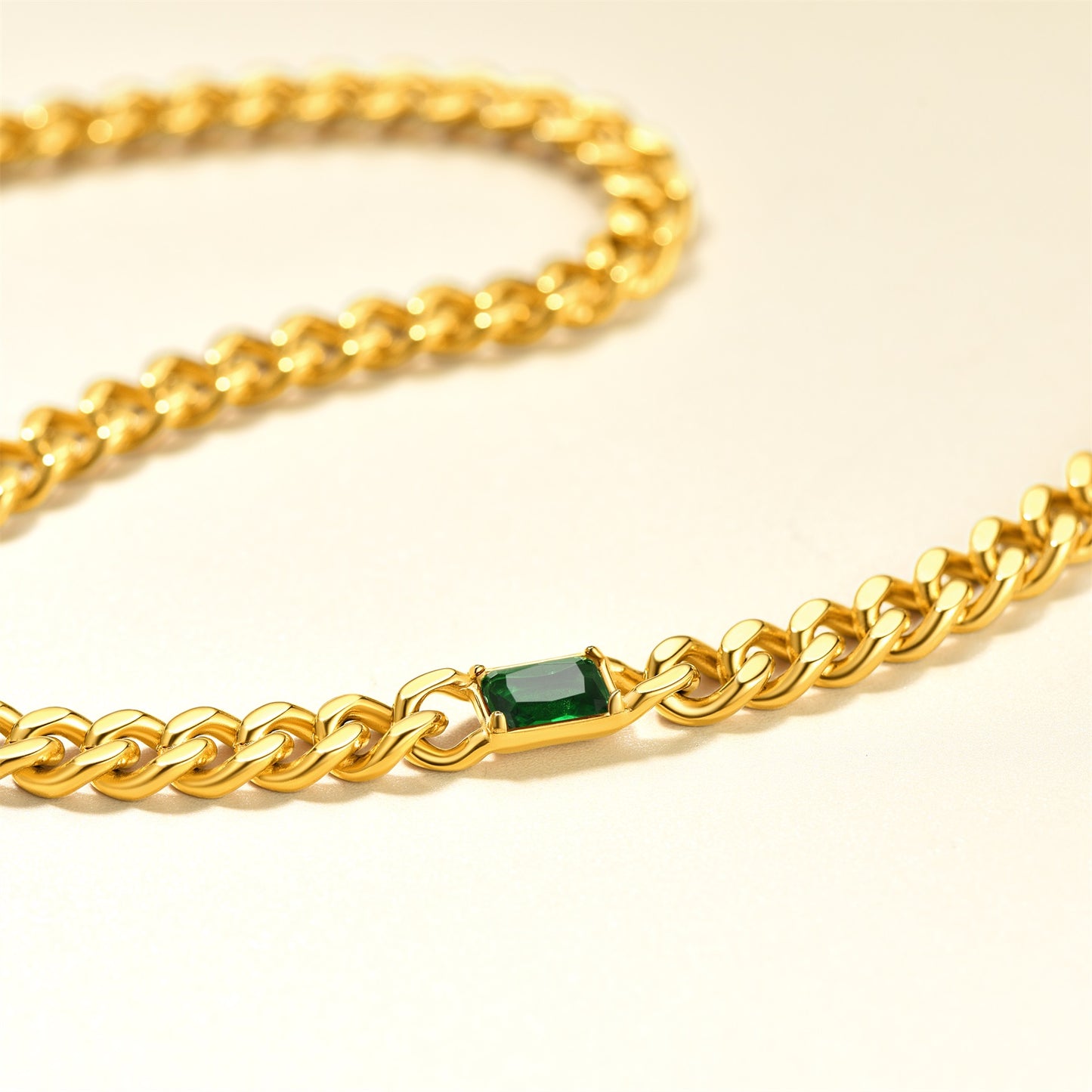  7mm CZ Birthstone Cuban Link Choker Necklace 16 inch