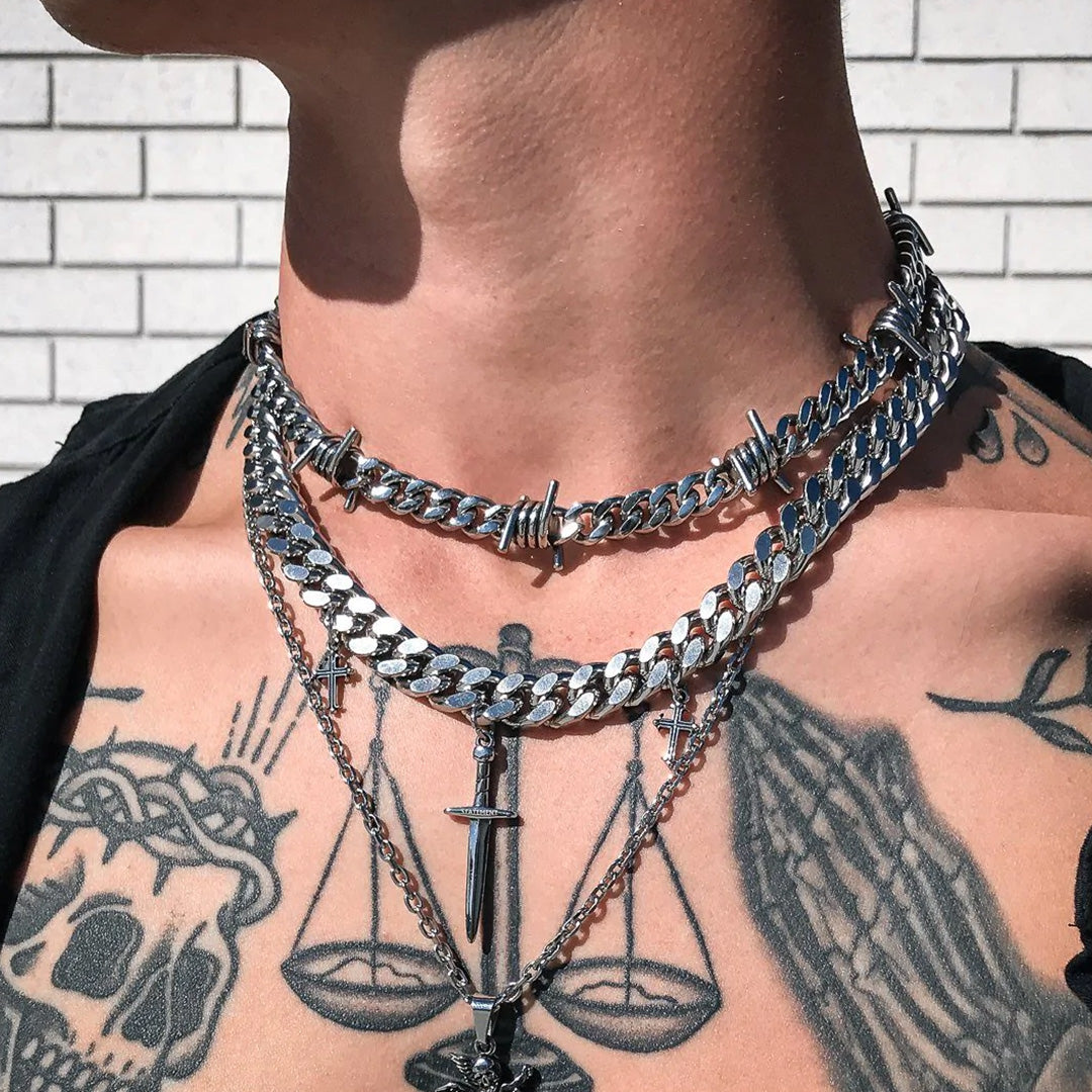 To My Men Barbed Wire Cuban Chain Choker Necklace Gift for Him FaithHeart Jewelry