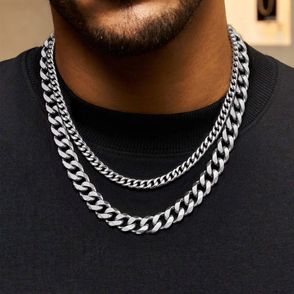 Engraved Cuban Link Chain Necklace for Men 6/9/12mm Width