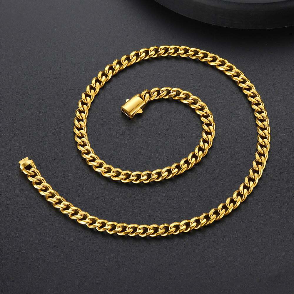 Engraved Cuban Link Chain Necklace for Men 6/9/12mm Width