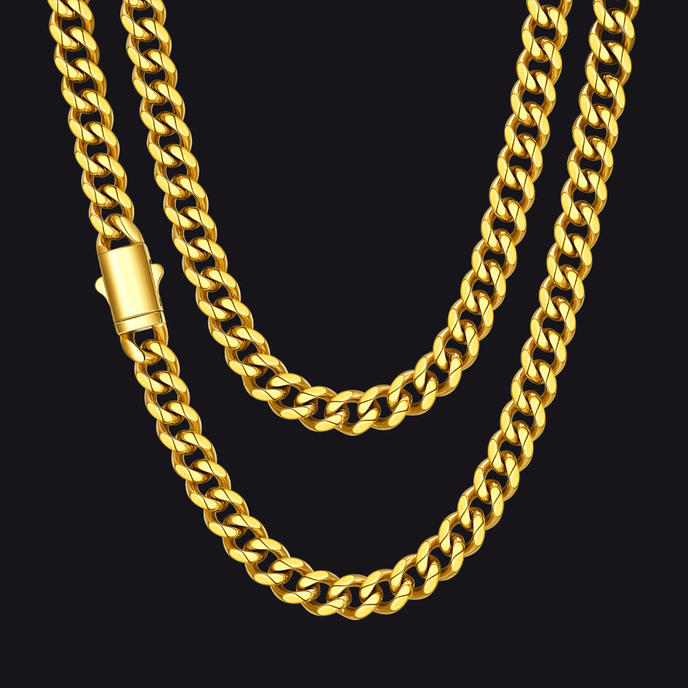 Engraved Cuban Link Chain Necklace for Men 6/9/12mm Width