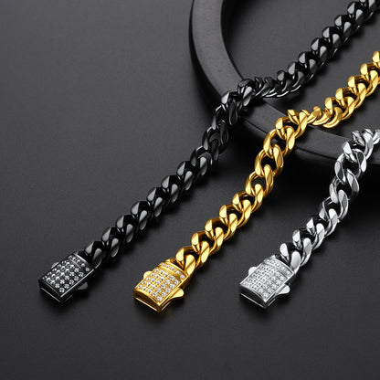  CZ Clasp Cuban Chain Necklace  for Men in Different Colors, Father, boyfriend, Hip Hop Jewelry 6/9/12mm Width