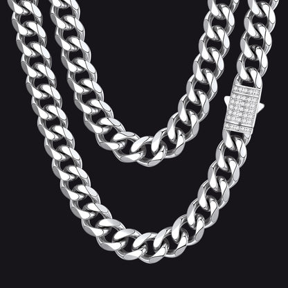 Steel / 12mm / 30 inch CZ Clasp Cuban Chain Necklace for Men