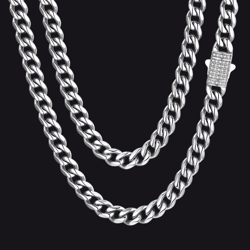 Steel / 6mm / 30 inch CZ Clasp Cuban Chain Necklace for Men, Father, boyfriend
