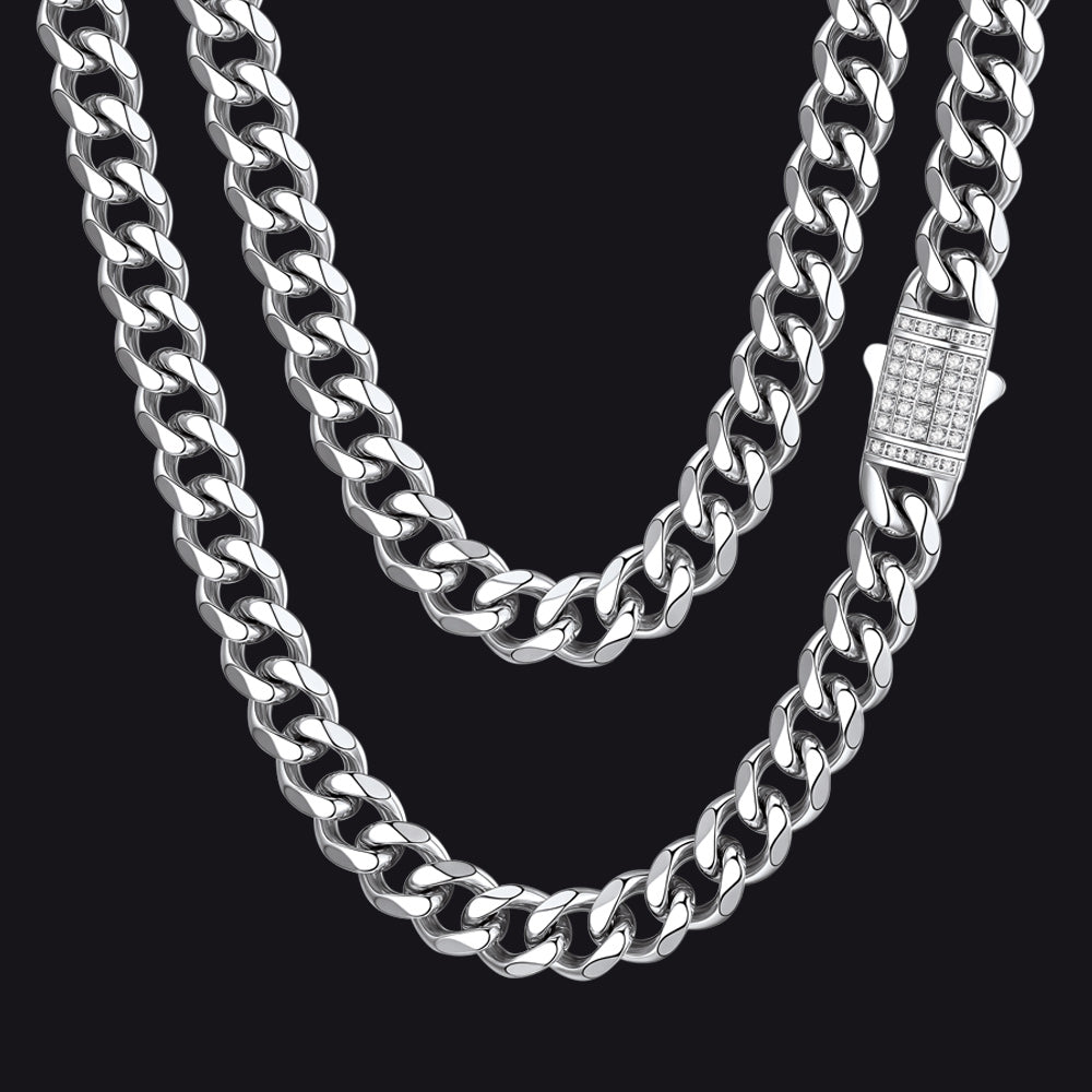 Steel / 9mm / 30 inch CZ Clasp Cuban Chain Necklace for Men