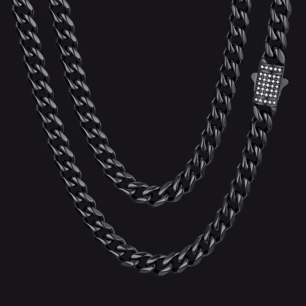 Black / 6mm / 30 inch CZ Clasp Cuban Chain Necklace for Men