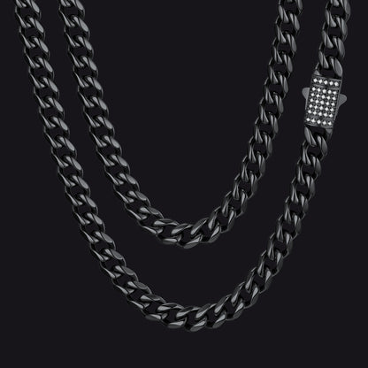 Black / 6mm / 30 inch CZ Clasp Cuban Chain Necklace for Men