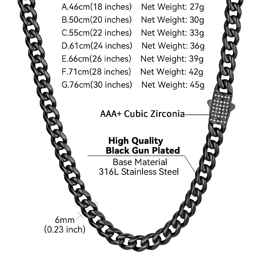  CZ Clasp Cuban Chain Necklace for Men. 6/9/12mm width