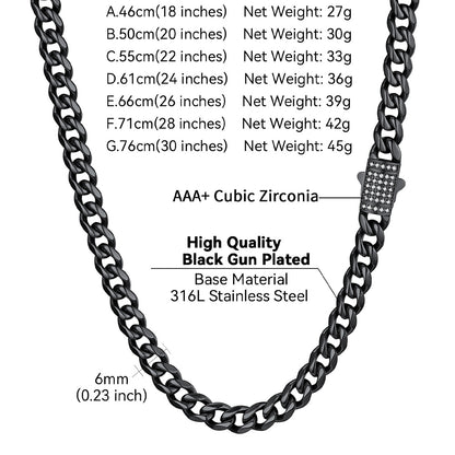  CZ Clasp Cuban Chain Necklace for Men. 6/9/12mm width