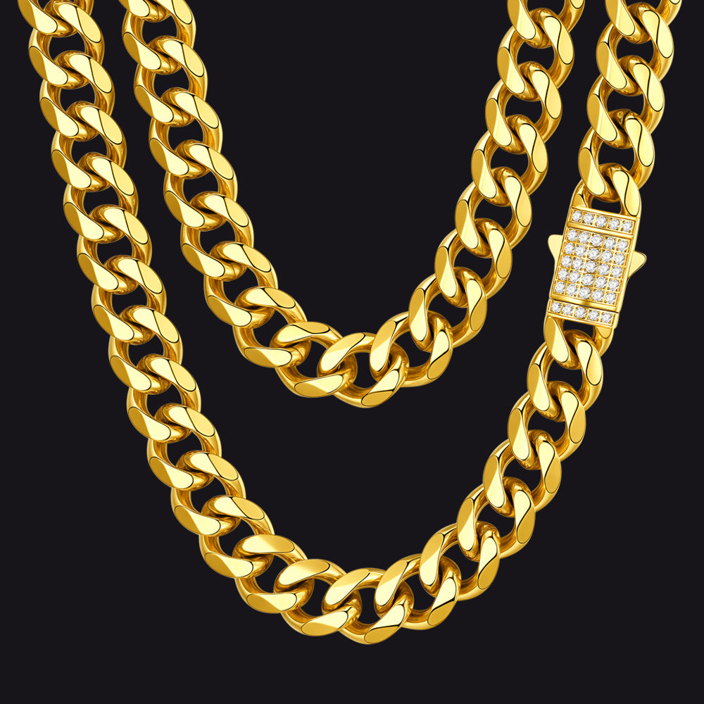 14k Gold / 12mm / 30 inch CZ Clasp Cuban Chain Necklace for Men