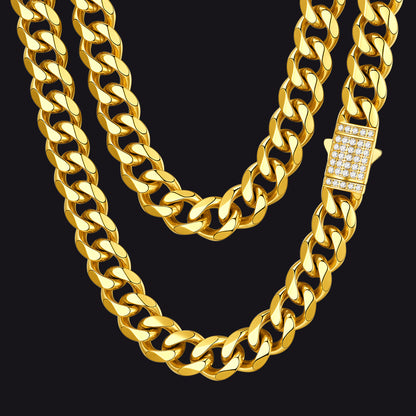14k Gold / 12mm / 30 inch CZ Clasp Cuban Chain Necklace for Men