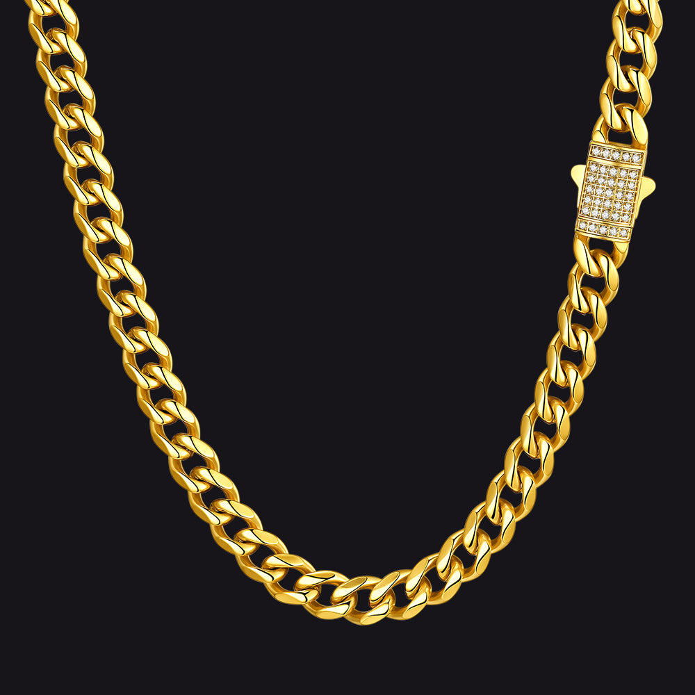 14k Gold / 6mm / 30 inch CZ Clasp Cuban Chain Necklace for Men