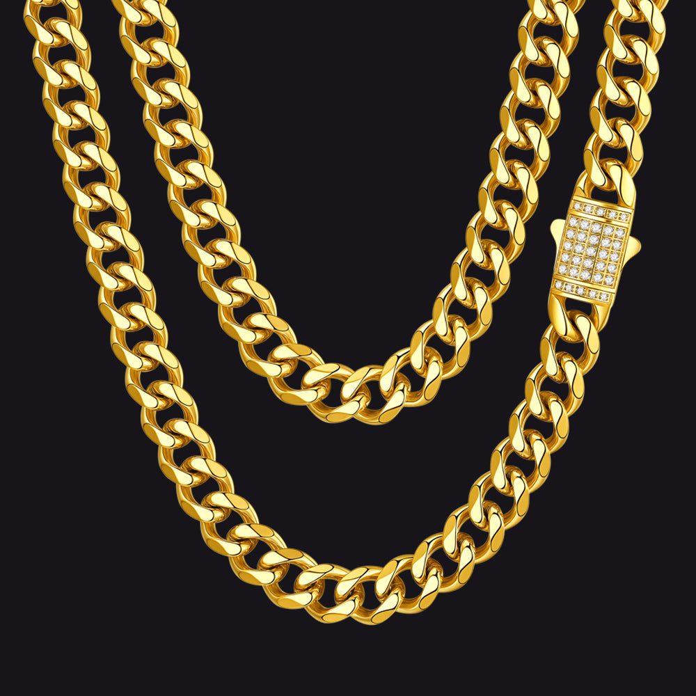 14k Gold / 9mm / 30 inch CZ Clasp Cuban Chain Necklace for Men