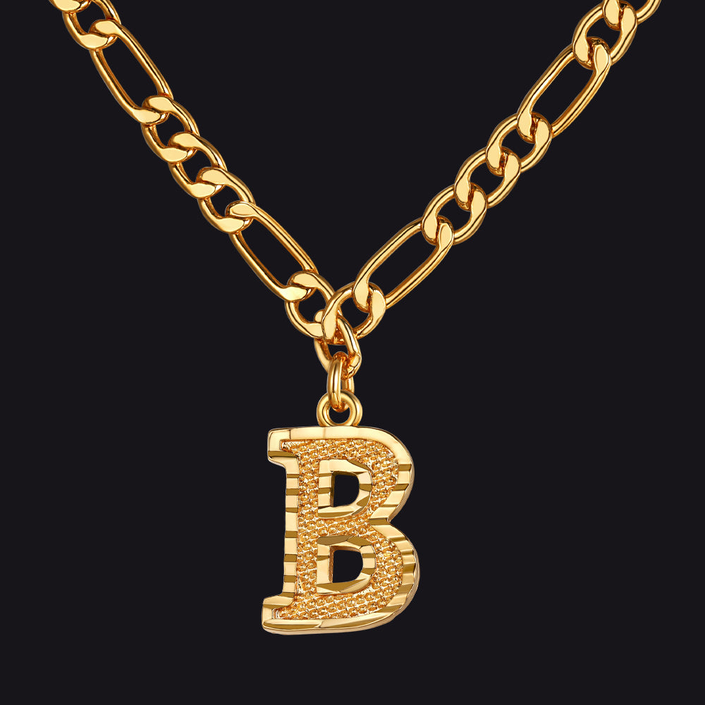 Initial B letter pendant Figaro chain choker necklace for men women
