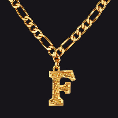 Initial F letter pendant Figaro chain choker necklace for men women