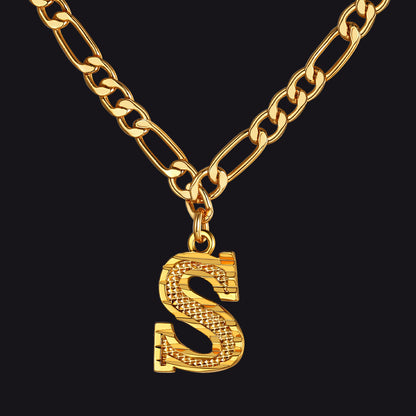 Initial S letter pendant Figaro chain choker necklace for men women