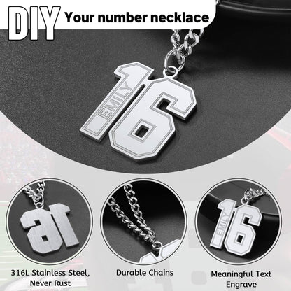  Custom Sports Jersey Number Necklace for Sport Fans, 316L Stainless Steel, Durable Chains, Meaningful Text