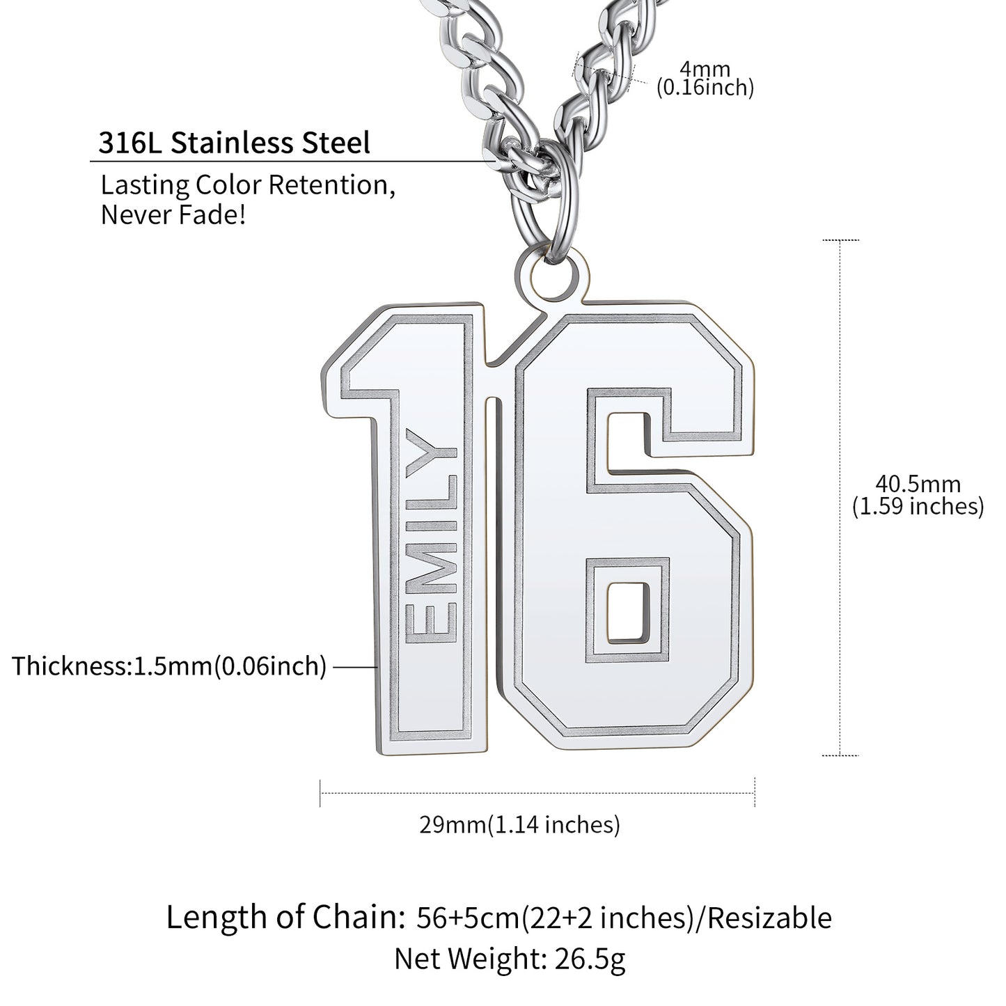  Custom Sports Jersey Number Necklace for Sport Fans
