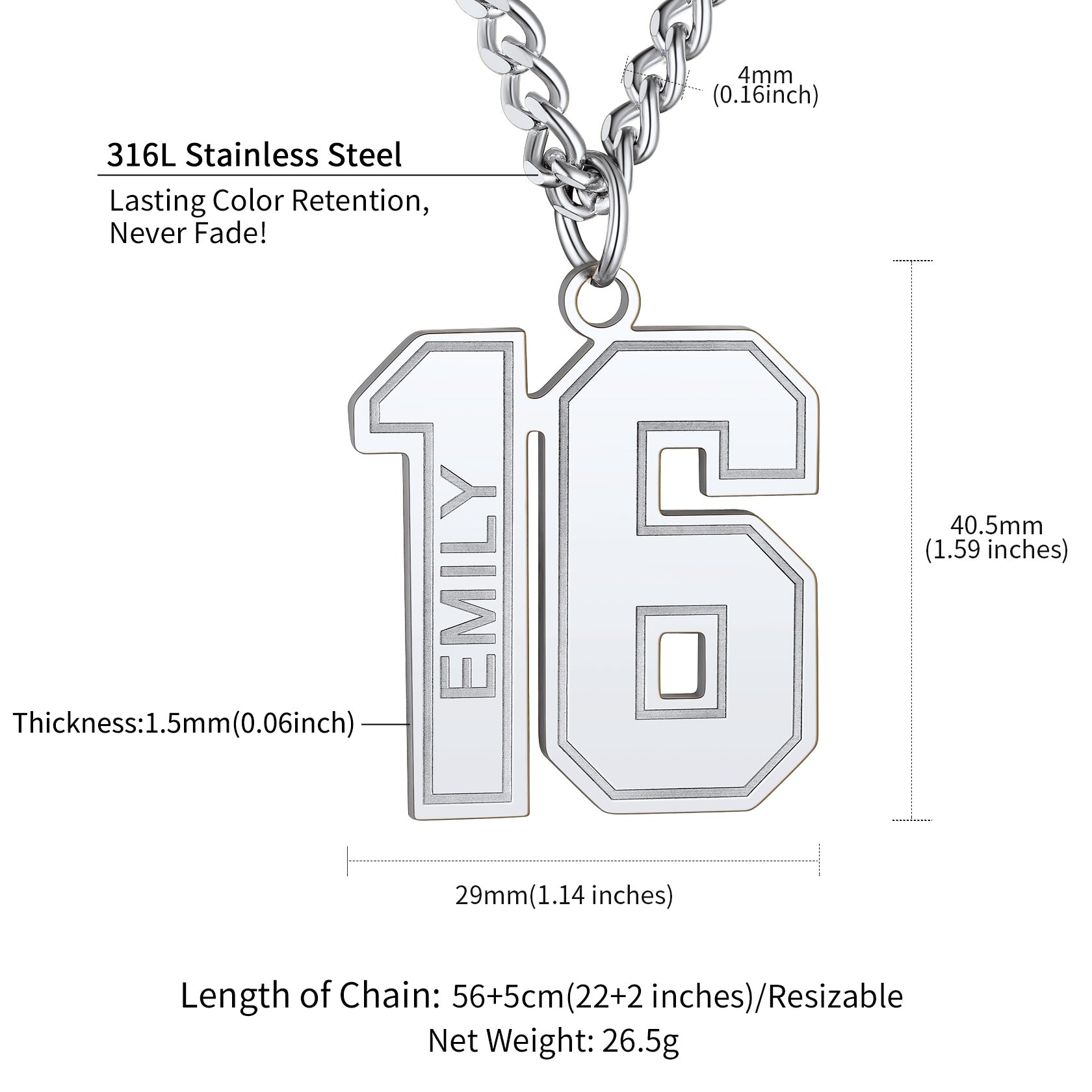  Custom Sports Jersey Number Necklace for Sport Fans