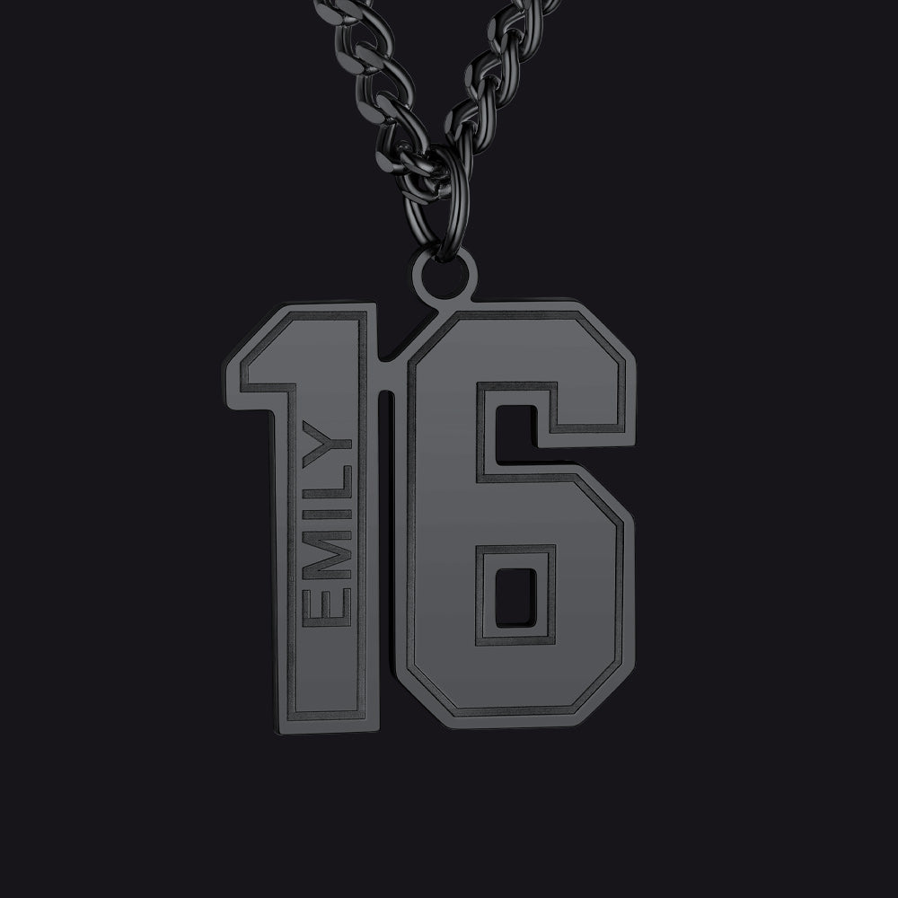 Custom 2 Digits / Black Custom Sports Jersey Number Necklace for Sport Fans