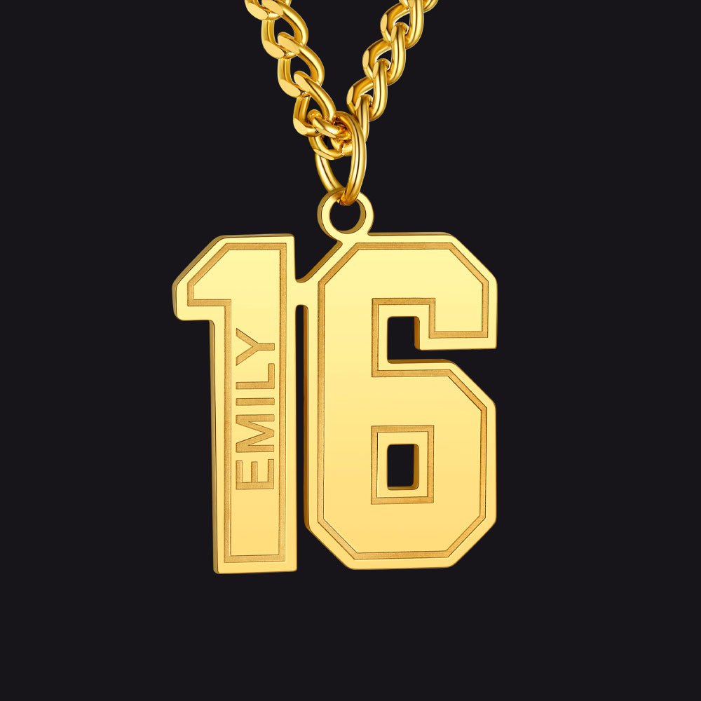 Custom 2 Digits / Gold Custom Sports Jersey Number Necklace for Sport Fans