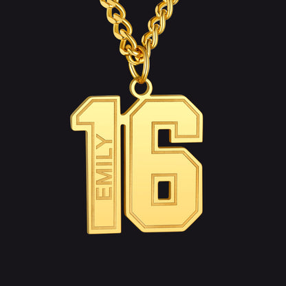 Custom 2 Digits / Gold Custom Sports Jersey Number Necklace for Sport Fans