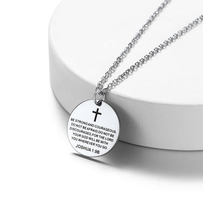 Christian Joshua 1:9 Cross Medal Necklace For Men FaithHeart Jewelry