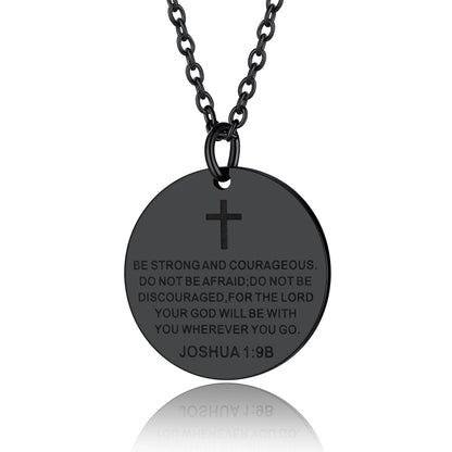 Christian Joshua 1:9 Cross Medal Necklace For Men