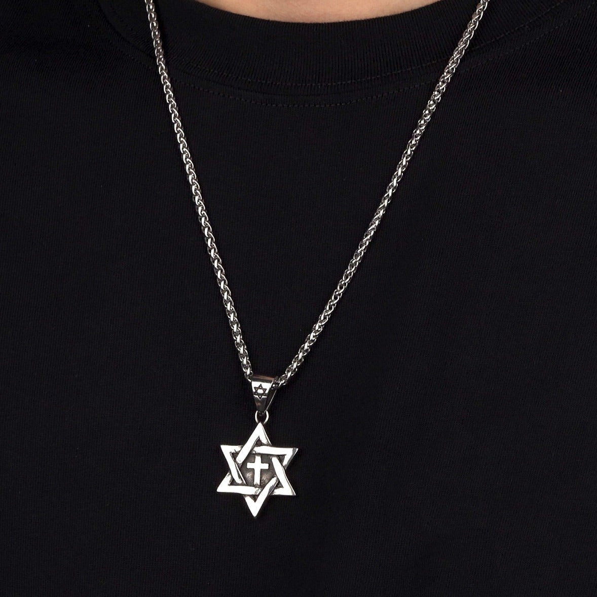 FaithHeart Jewish Star of David With Cross Necklace for Men FaithHeart