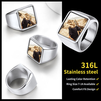 FatihHeart Custom Square Signet Ring With Photo for Men FaithHeart